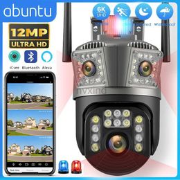 IP Cameras 12MP 6K PTZ Wifi camera with three lenses and three screens equipped with alarm lights night vision and human detection ICSEE d240510