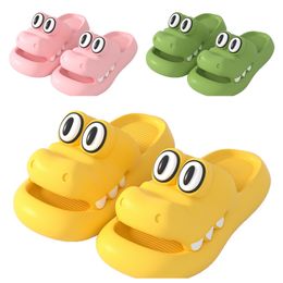 2024 New Designer Cute cartoon little crocodile slippers women summer indoor EVA thick soles non slip breathable green cool slippers for external wear