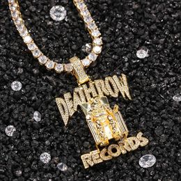 1 Hiphop Jewelry Deathrow Records Pendant Necklaces for Men Iced Out Cubic Zirconia Charms Copper Pendants Fashion Jewelry Gift 240508