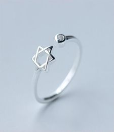 Simple Hollow Star Open Ring Real 925 Sterling Silver Hexagram Jewellery Fashion Teen Girls Gift Punk Finger Rings Adjustable Size M9607894