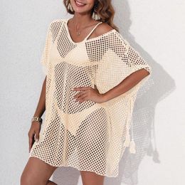 Bikini Cover Ups 2024 Women Solid Color Mesh Wraps Loose Deep V-Neck Swimsuit Summer Hawaiian Seaside Beachwear