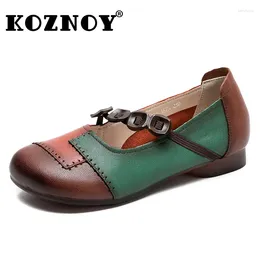 Casual Shoes Koznoy 2cm Ethnic Natural Genuine Leather Loafer Summer Comfy Shallow Mixed Colour Women Soft Flats Spring Autumn