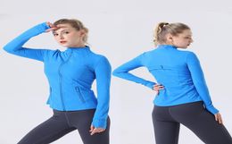 women Slim Yoga Jacket Fitness Autumn Solid Breathable Workout Gym Coat Running Sport Sweatshirts Zipper Nylon Tight Tops7079791