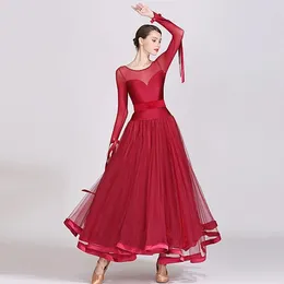 Stage Wear Bow Belt Flying Yarn Standard Ballroom Dress For Women Viennese Waltz Tango Costumes Gown Dance