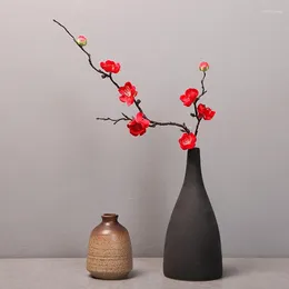 Decorative Flowers 1pc Simulated Plum Blossom Branch Chinese Style Red Wintersweet Zen Vintage Artificial Silk Flower Living Room Decor