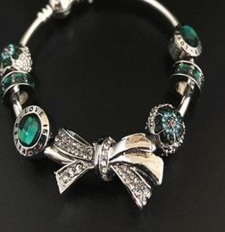Hot sale Jewelry Top quality 925 Silver Women Diamonds Bow Bracelets Bangle cuff Gift Chain Big hole bead Bracelet6374614