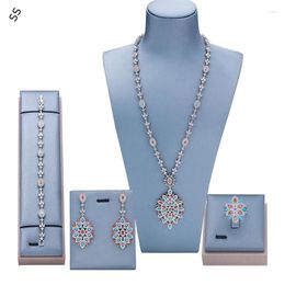 Necklace Earrings Set Women V-neck Dresses 4 Pieces Garment Accessories Female Fashion Gemtone Zircon Inlaid Clothing Embellishment Charm