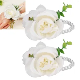 Decorative Flowers 2pcs Wrist Corsage Bridesmaid Sisters Hand Bracelets Artificial Bride For Wedding Dancing Party Decor Bridal Pro