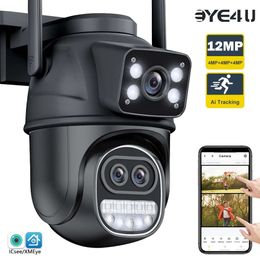 12MP 6K Outdoor WIFI Camera Zoom Three Lens Dual Screens PTZ Video Cameras Auto Tracking Home Security CCTV 8MP Surveillance Cam 240506