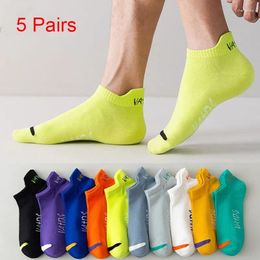 Men's Socks 5 Pairs Bright Colour Ankle No Show Men Breathable Street Fashion Sport Deodorant Invisible Travel Running