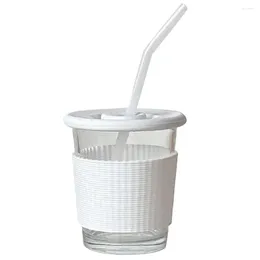 Wine Glasses Latte Cup Glass With Lid Straw Stylish Dishwasher Safe Coffee Mug For Beverages