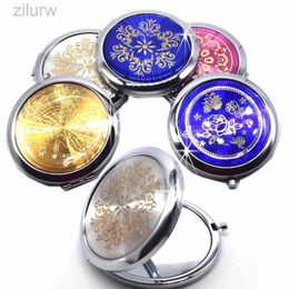 Compact Mirrors Makeup retro floral print mini makeup mirror portable circular folding compact pocket mirror makeup magnifying glass d240510