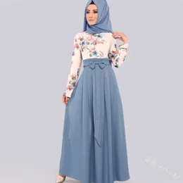 Casual Dresses Ladies Dress Superior Quality Summer Muslim Style Floral Print High Waist Ankle Length Vestidos Drop SXSH110