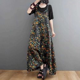 Women's Jumpsuits Rompers Cotton Jumpsuits Harajuku One Piece Outfit Women Floral Printing Loose Korean Fashion Wide Leg Pants Casual Vintage Playsuits Y240510