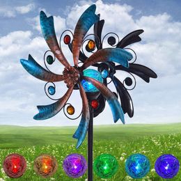 ALLADINBOX 57 Inch Blue Metal Garden Decor with Multi Colour Changing LED Solar Powered Glass Ball Wind Sculpture Spinner Windmills for Yard Patio Outdoor