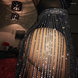 Skirts Glitter Crystal Rhinestone Long Sparkle Tassel Patchwork Sexy Women Night Club Party Skirt For Rave Festival