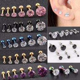 Stud Earrings Fashion CZ 3 Prong Tragus Cartilage Stainless Steel Ear Crystal Zircon Piercing Jewellery Accessories