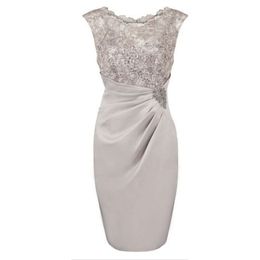 Hot Selling Knee Length Chiffon Scoop Mother Of the Bride Dresses In Stock with Lace Beaded 217m