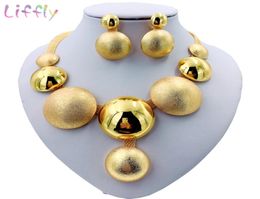 Sets Liffly African Round Necklace Bracelet Dubai Gold Set for Women Wedding Party Bridal Earrings Ring Jewelry 1CXO2657520