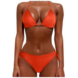 Women's Swimwear Womens Split Bikini Set Fashionable Classic Simple Solid Color Swimwear Sexy Lace Top Lightweight and Thin Bikini Set Tight Beach Suit J240510