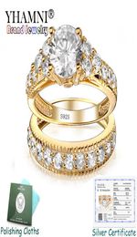 Sent Certificate Original Solid 925 Silver Ring Set For Women 100 Natural Zirconia 20ct Pure Gold Wedding Rings Fine Jewelry JR1472300