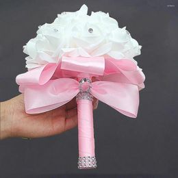 Decorative Flowers Wedding Banquet Decor Bridal Ribbon Rhinestones Fake Artificial Flower Bouquet