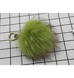 18CM Big y Bugs Keychains With Feather Real Fox Fur Ball Key Chain Bag Charm Pompom Yellow8111117