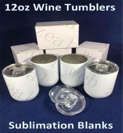 12oz sublimation straight wine tumbler white blank glasses with leakproof lid and pp straw in stock6292553