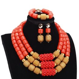 Dudo 10 Colors 3 Layers Artificial Coral Beads African Nigerian Jewelry Set For Weddings 240510