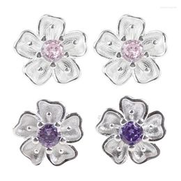 Stud Earrings Cherry Blossom Ear StudsWomen Inlaid Pink Zircon Flower-shaped