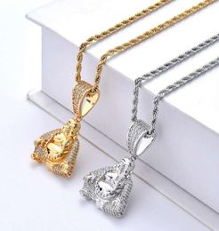 hip hop Maitreya Buddha diamonds pendant necklaces for men luxury crystal pendants real gold plated copper zircons necklace Buddhi7473776