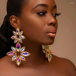 Dangle Earrings Exaggerated Rhinestone Oversized Flower Pendant Drop Jewellery For Women Luxury Crystal Geometric Large