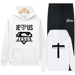 Men's Tracksuits Jesus Printed Tracksuit Men/Women Daily Casual Sports Hoodies And Sweatpants Autumn Winter Crucifix Hooded Outfit