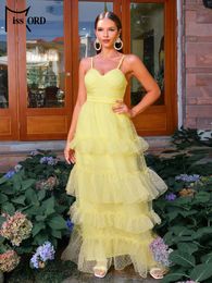 Casual Dresses Missord Elegant Yellow Long Tutu Party Dress Women Spaghetti Strap V Neck Loose Ruffles A-line Prom Ball Gown