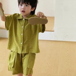 Clothing Sets Summer 2-6 Year Little Boys 2PCS Clothes Set Single Breasted Pocket Solid Colour Shirt Loose Shorts Suit Kid Baby Boy Outfits
