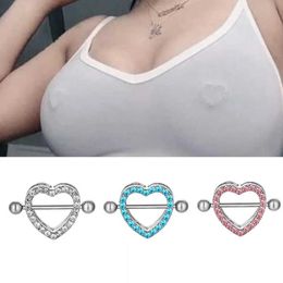 Nipple Rings Love Heart Nipple Perforated Stainless Steel 1 piece Crystal Sexy Nipple Ring Barbell Body Perforated Bead Treasure Box Decoration Party Y240510