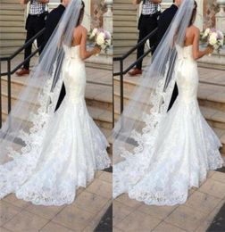 Princess Wedding Veil Long Lace Bridal Veils One Layer Custom Made Lace Applique Edge Bride2486373