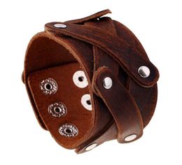 Tennis Vintage 4CM Wide Punk Rock Style Cuff Bangles Wristband Genuine Leather Men039s Bracelet Retro Brown Color Hand Made Jew5420065