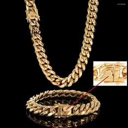 Chains 8-18mm Hip-Hop Golden Curb Cuban Link Chain Stainless Steel Necklace Bracelet For Men And Women