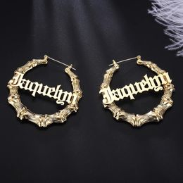 45mm-90mm Custom Bamboo Hoop Earrings Customize Name Earrings Bamboo Style Personality Earrings With Statement Words Hiphop Sexy 240510