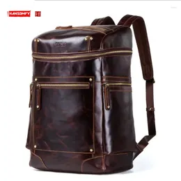 Backpack Genuine Leather Men Backpacks Retro Multifunction Large Capacity Travel Bags Vintage Original Crazy Horse Male