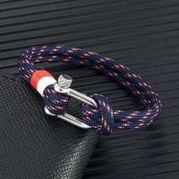 Charm Bracelets Navy Style Sport Camping Paracord Survival Bracelet Men Women With Stainless Steel U-Shape Shackle Buckle Nautical Jewellery Gifts Y240510