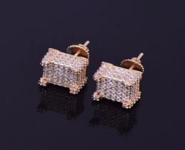 10x10mm Mens Zircon Earring Hip hop style Copper Material Iced Bling CZ Square Stud Earrings Screwback Fashion Jewelry2276258