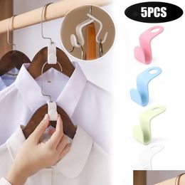 Bathroom Shelves New 5Pcs Mini Clothes Hanger Connector Hooks For Wardrobe Coat Closet White Plastic Space Saving Holder Organiser Rac Dhlzb