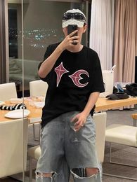 THUG CLUB embroidered short sleeved Korean high street loose casual mens and womens oversized pure cotton round neck T-shirt 240509