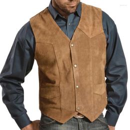 Men's Vests Luxury Suede Vest Coat Men 2024 All Match Spring Fashion V Neck Button Slim Jackets Male Casual Solid Sleeveless Waistcoat