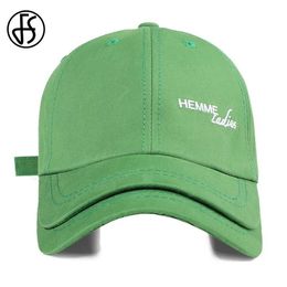 Ball Caps FS 2023 Summer Green Double Brim Baseball Caps Korean Soft Top Men Women Caps Unisex Street Hip Hop Trucker Hats Gorras Hombre Y240507