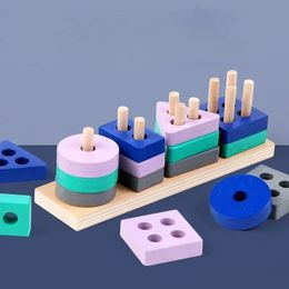 Baby Blocks Shape Puzzle Kids Wooden Building Block Toys Early Learning Colours Montessori Educational Child Toy 240509