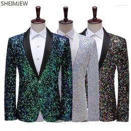 Men's Suits 2024 Men Shawl Collar One Button Blazer Shiny Sequins Bling Blazers Mens Casual Party Stage Costumes