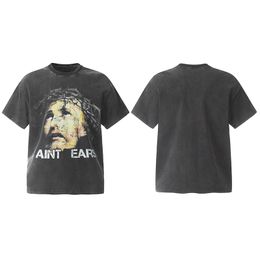 24ss Summer Oversize USA Jesus Print Washed Vintage Tee Fashion Men's Short Sleeve Skateboard Tshirt Women Clothes Casual Cotton T shirts 0510
